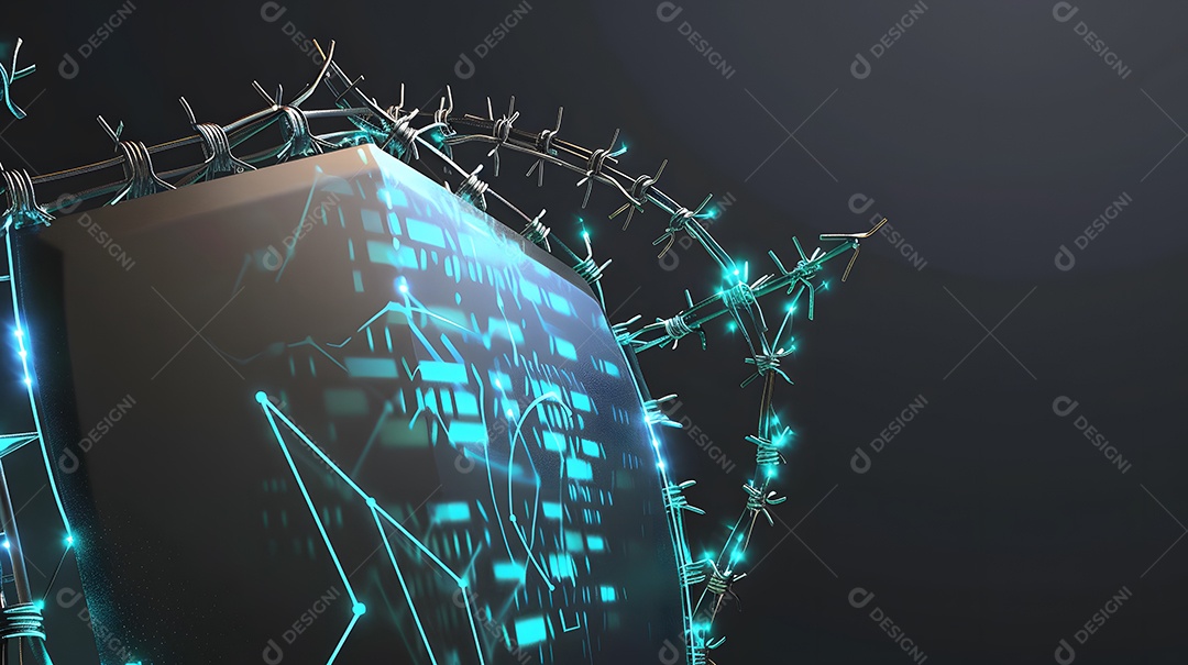 Um escudo com arame farpado digital para maior segurança