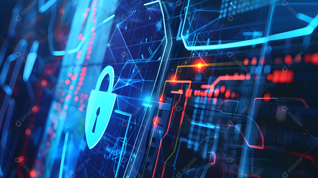 Formas abstratas representando um firewall bloqueando o acesso não autorizado