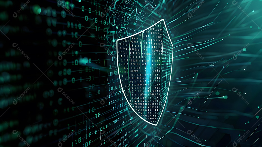 Código binário se transformando em escudo para proteção de dados