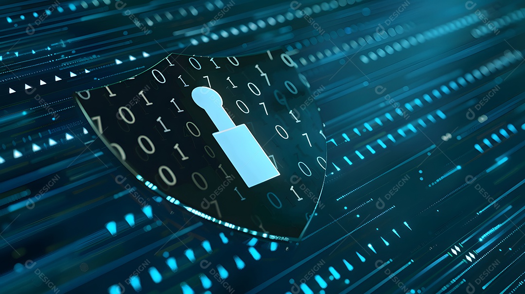 Código binário se transformando em escudo para proteção de dados