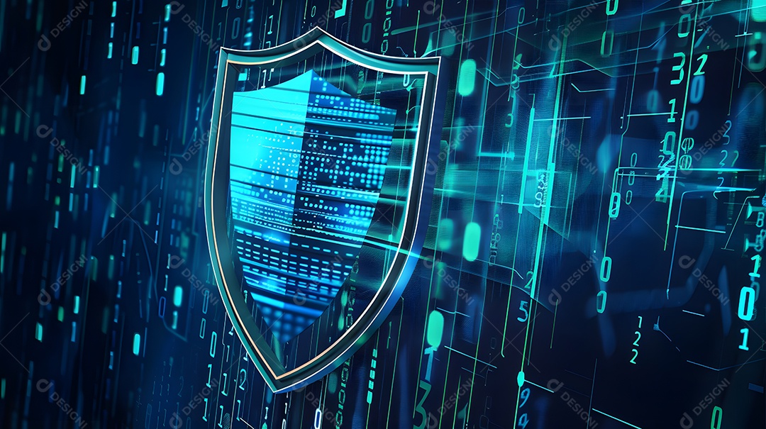 Código binário se transformando em escudo para proteção de dados