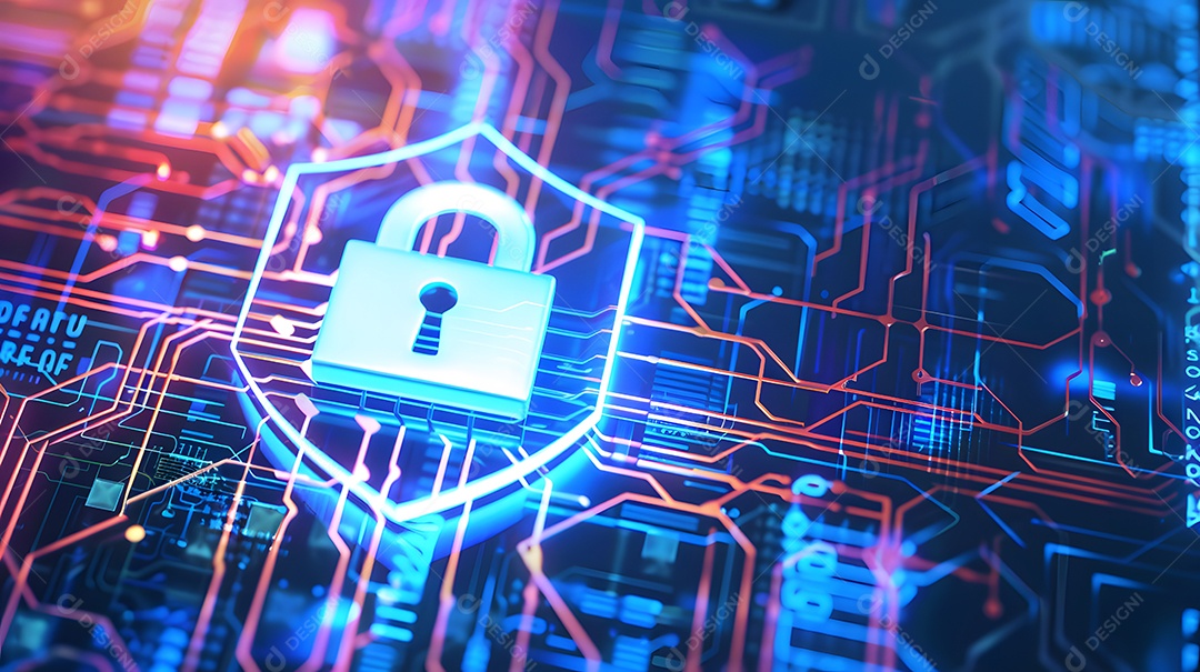 Camadas de protocolos de segurança formando um escudo contra ameaças cibernéticas