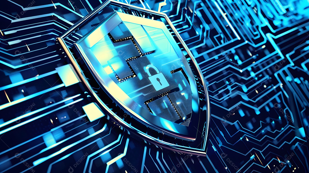 Camadas de protocolos de segurança formando um escudo contra ameaças cibernéticas