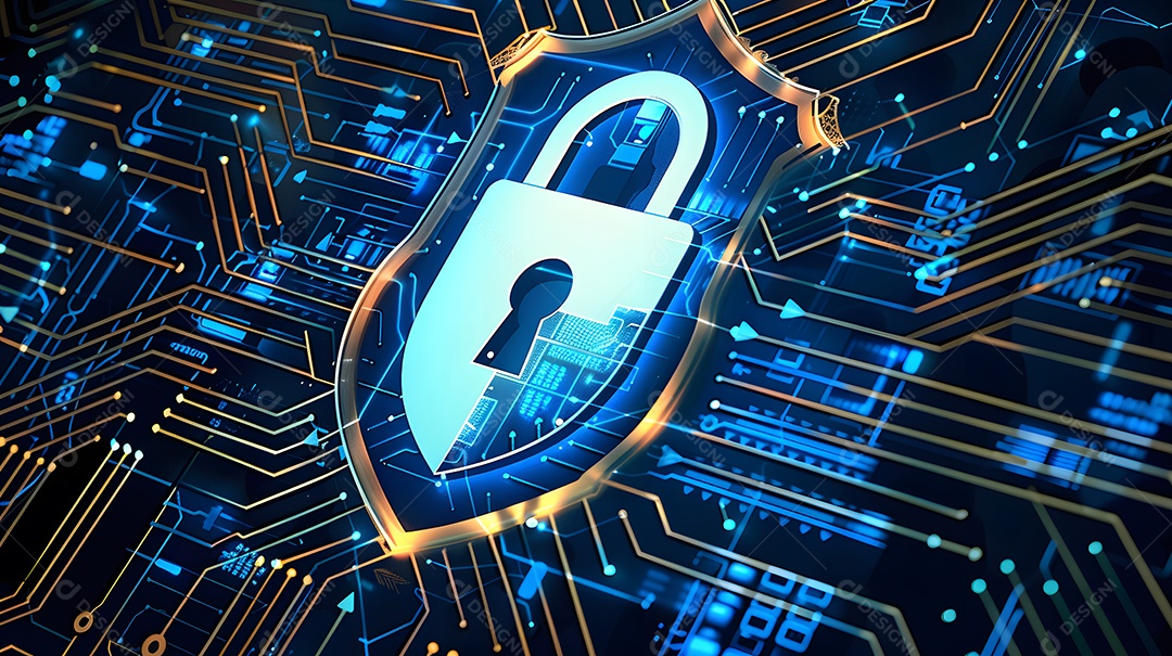 Camadas de protocolos de segurança formando um escudo contra ameaças cibernéticas