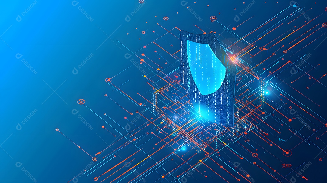 Camadas de protocolos de segurança formando um escudo contra ameaças cibernéticas