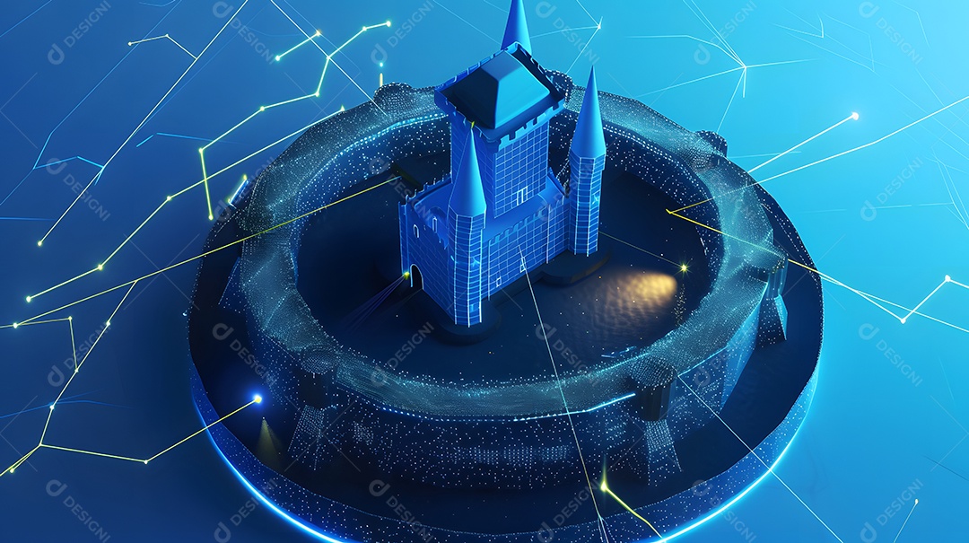 Um fosso digital em torno de um castelo simbolizando uma conexão segura