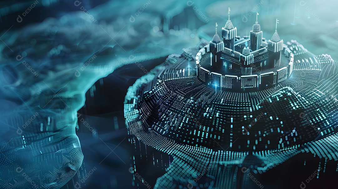 Um fosso digital em torno de um castelo simbolizando uma conexão segura