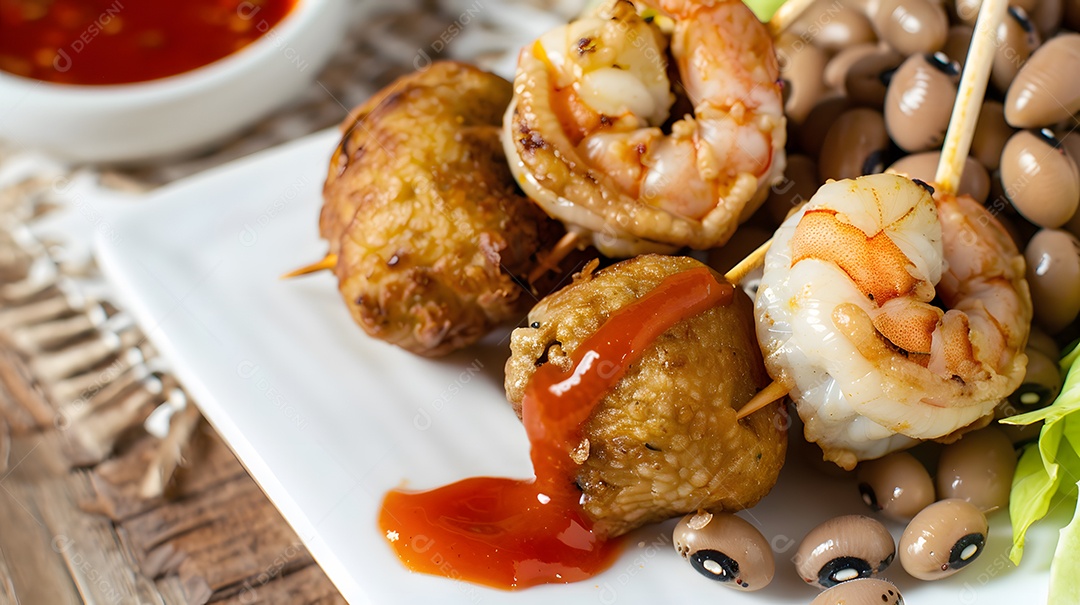 Acarajé bolinho frito de feijão fradinho recheado com camarão e molho picante