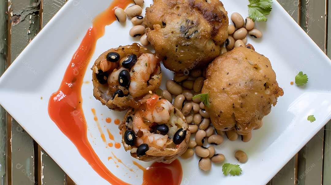 Acarajé bolinho frito de feijão fradinho recheado com camarão e molho picante