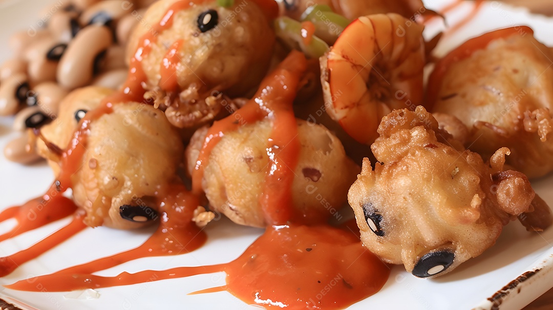 Acarajé bolinho frito de feijão fradinho recheado com camarão e molho picante