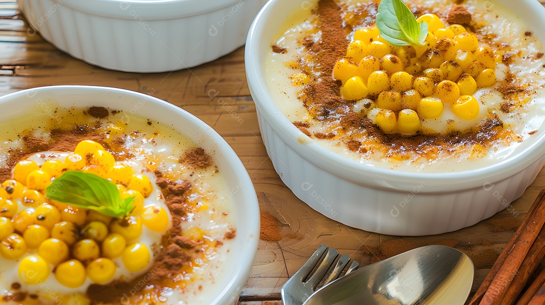 Canjica um pudim de milho doce feito com leite de coco e canela