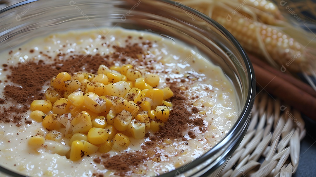 Canjica um pudim de milho doce feito com leite de coco e canela