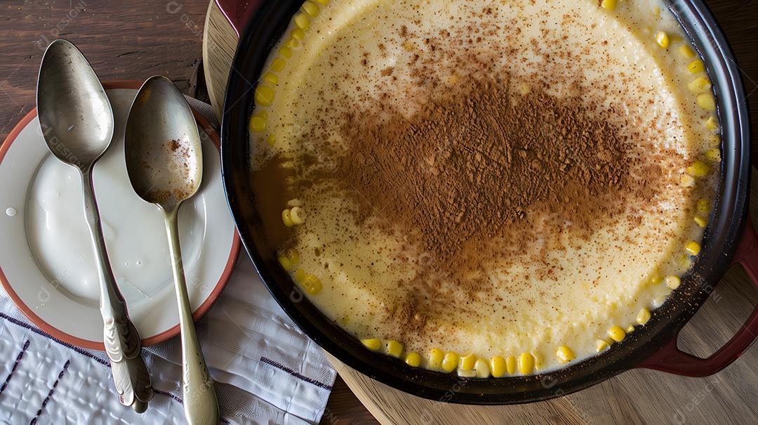 Canjica um pudim de milho doce feito com leite de coco e canela