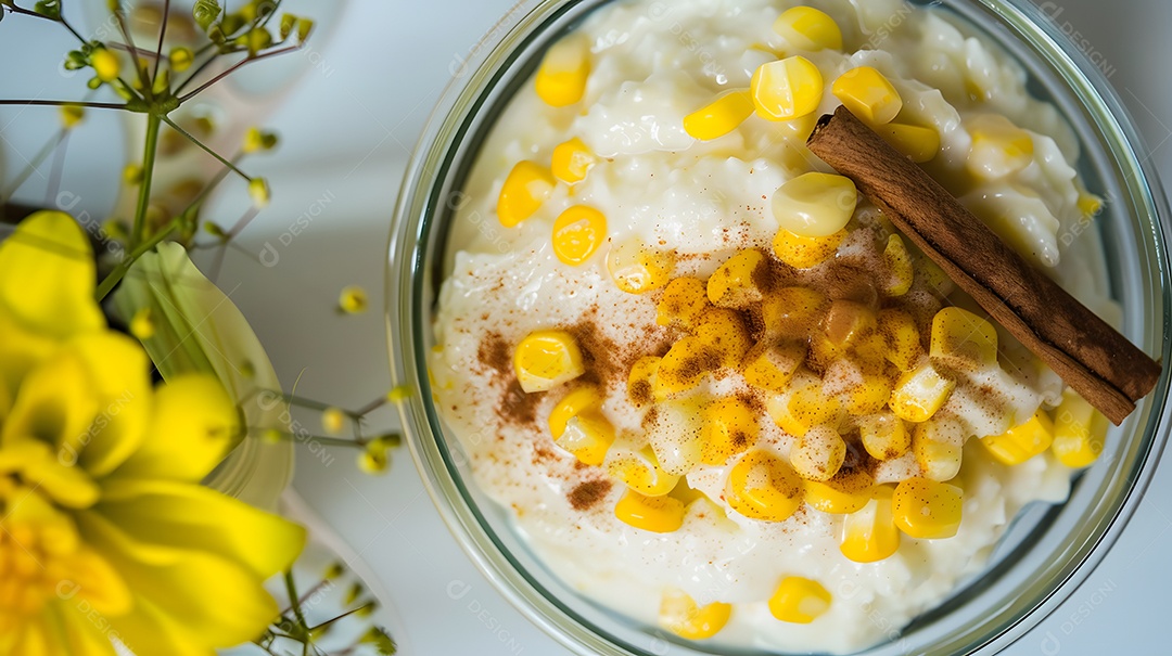 Canjica um pudim de milho doce feito com leite de coco e canela