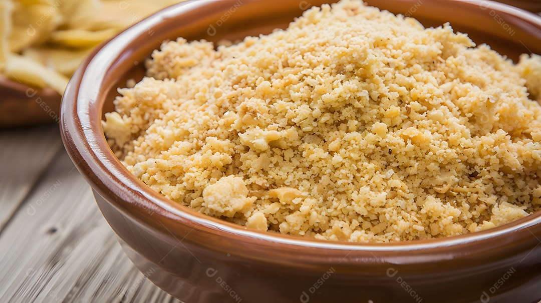 Farofa uma mistura de farinha de mandioca torrada