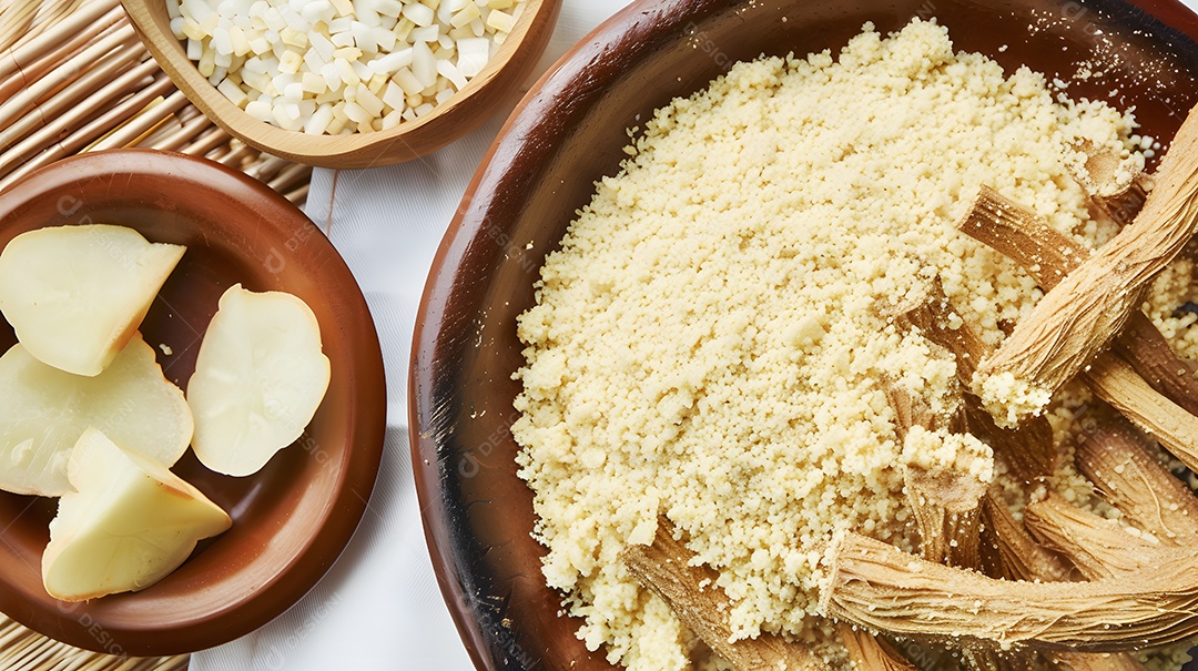 Farofa uma mistura de farinha de mandioca torrada