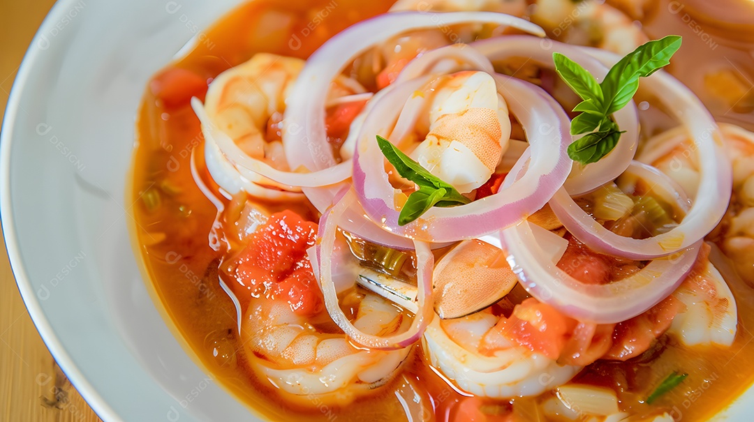 Moqueca capixaba versão de ensopado de frutos do mar feito com tomate e cebola