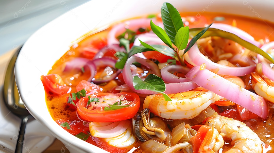 Moqueca capixaba versão de ensopado de frutos do mar feito com tomate e cebola