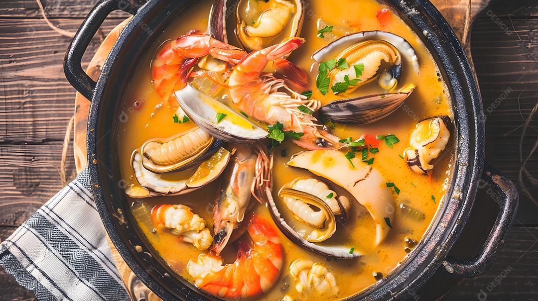 Moqueca um ensopado de frutos do mar feito com leite de coco e óleo de palma