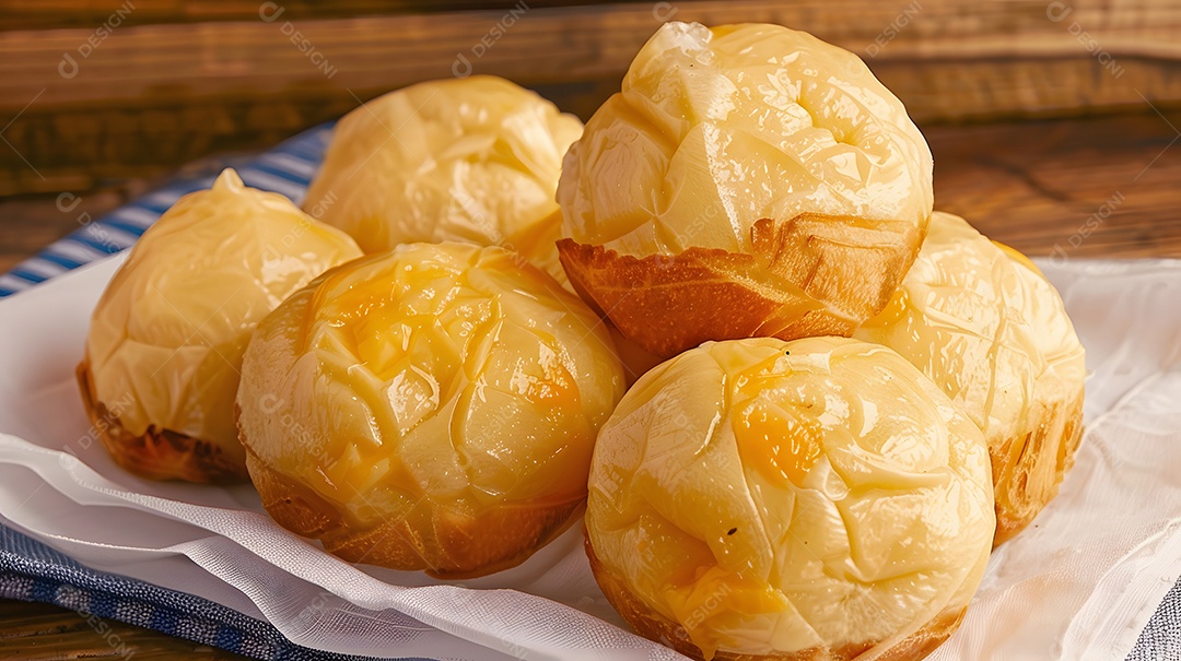 Pãezinhos de queijo servidos quentes