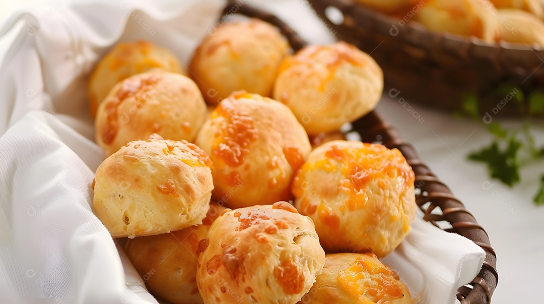 Pãezinhos de queijo servidos quentes