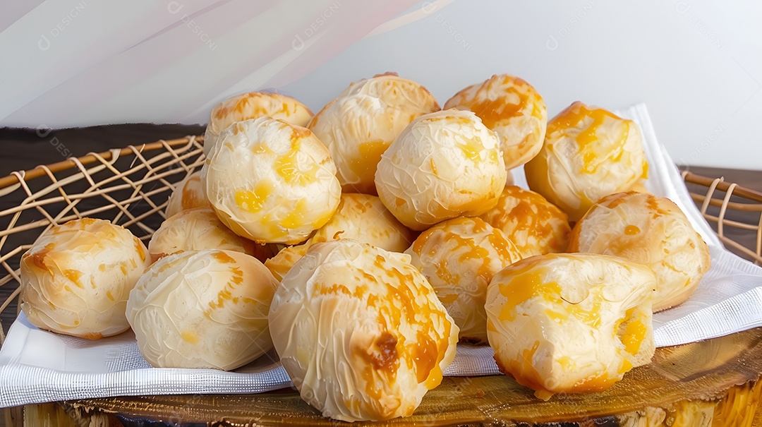 Pãezinhos de queijo servidos quentes