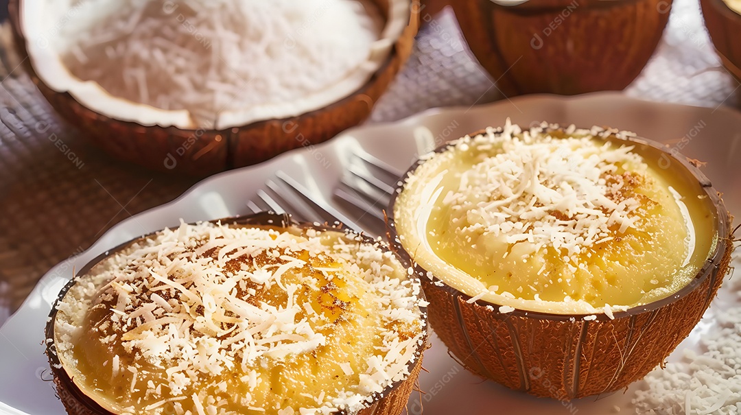 Queijadinha sobremesa assada de coco e queijo