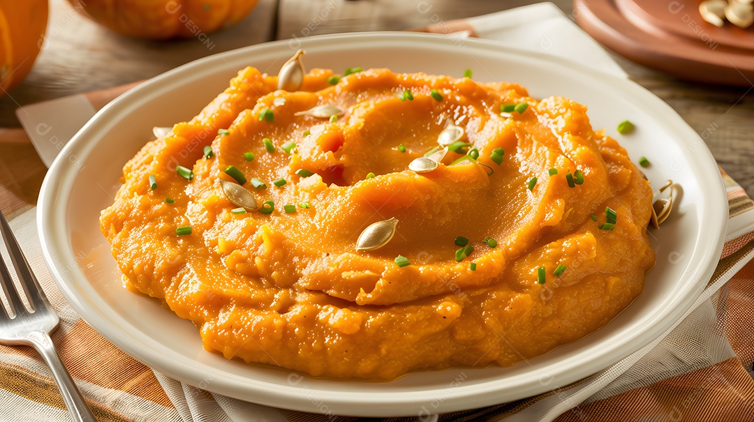 Quibebe um saboroso purê de abóbora frequentemente servido como acompanhamento