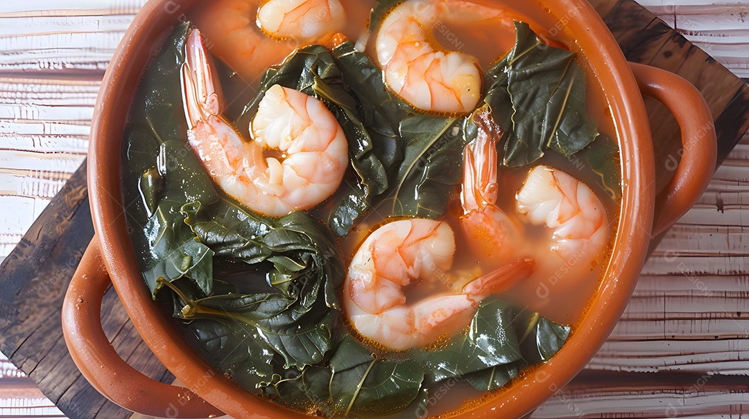 Tacaca uma sopa picante feita com folhas de jambu e camarão