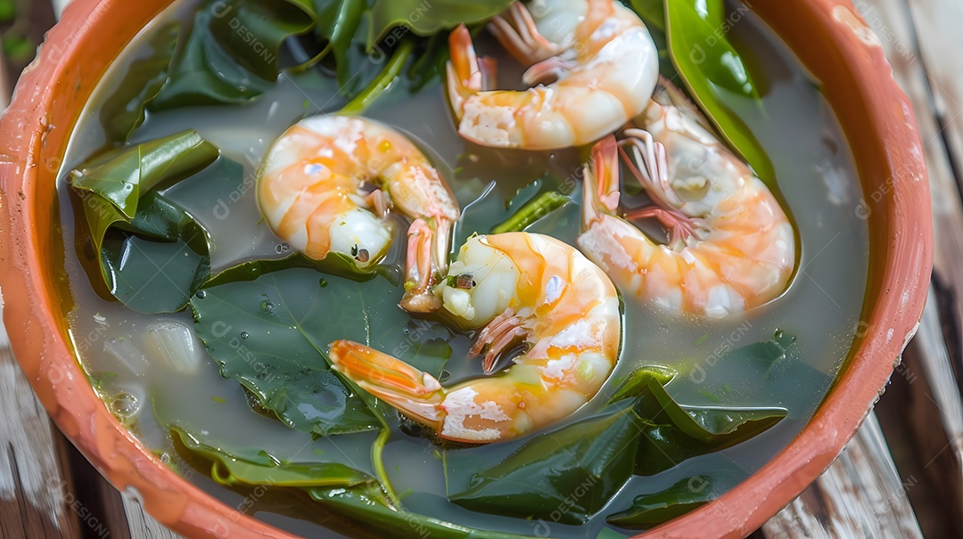 Tacaca uma sopa picante feita com folhas de jambu e camarão