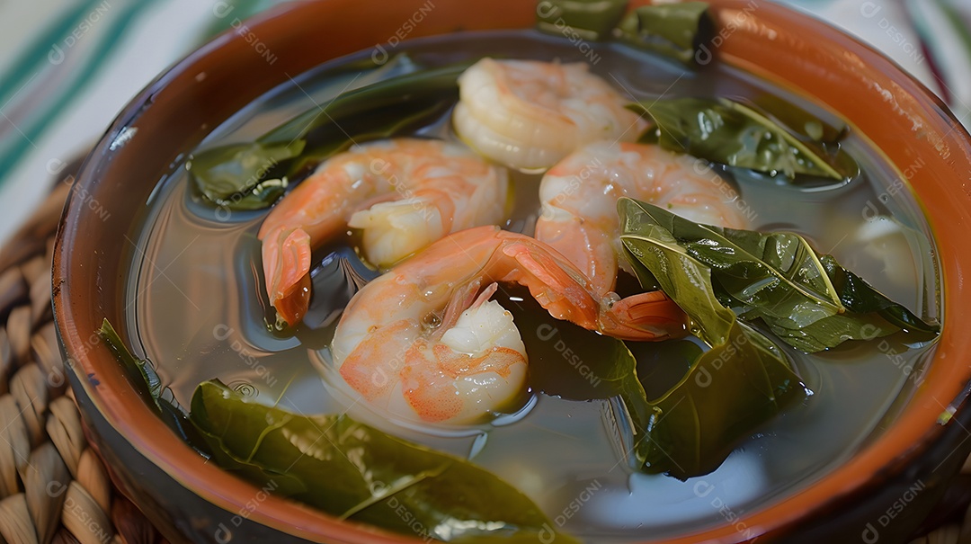 Tacaca uma sopa picante feita com folhas de jambu e camarão