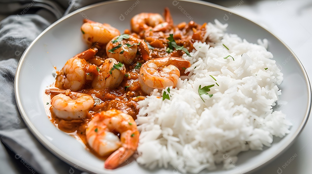 Vatapa um ensopado picante de camarão e leite de coco servido com arroz branco