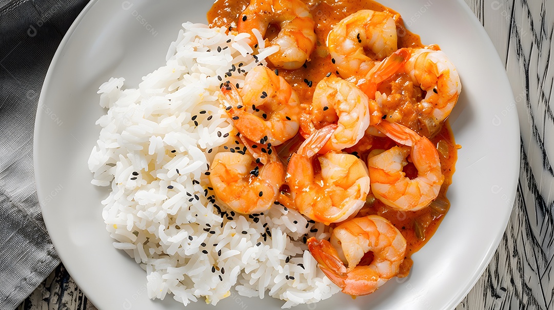 Vatapa um ensopado picante de camarão e leite de coco servido com arroz branco