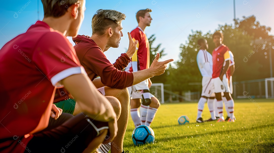 Um treinador dando instruções aos jogadores à margem