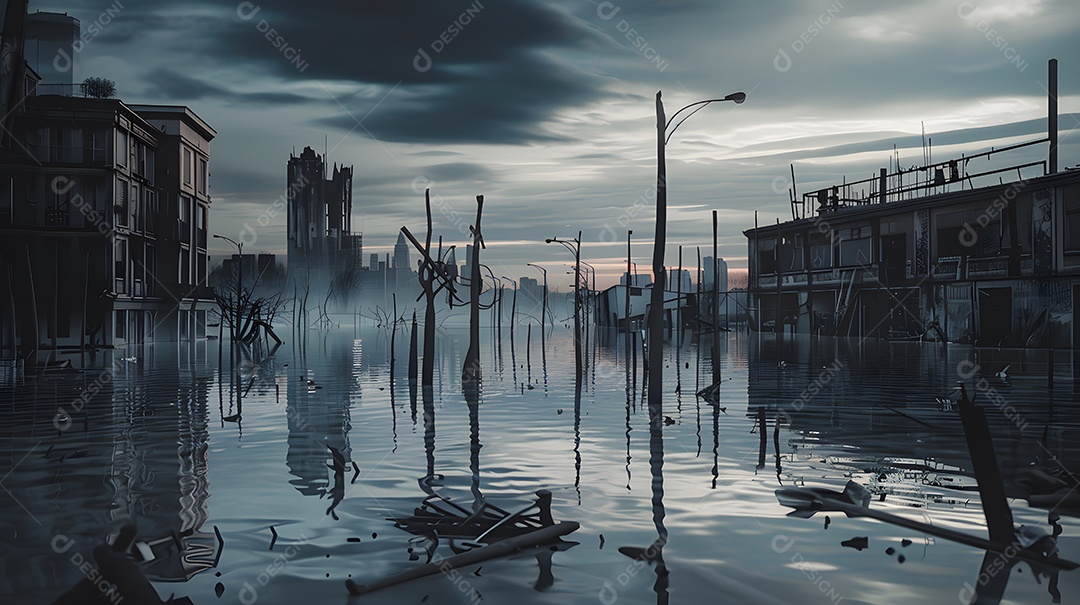 Uma sensação de quietude e calma apesar do caos da cidade inundada
