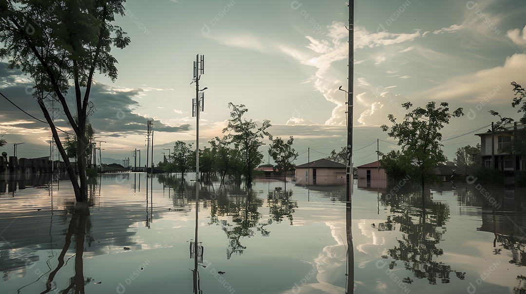 Uma sensação de quietude e calma apesar do caos da cidade inundada