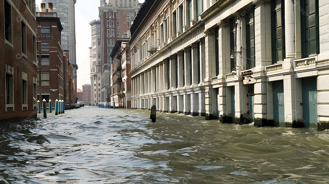 O som da água batendo nas laterais dos edifícios