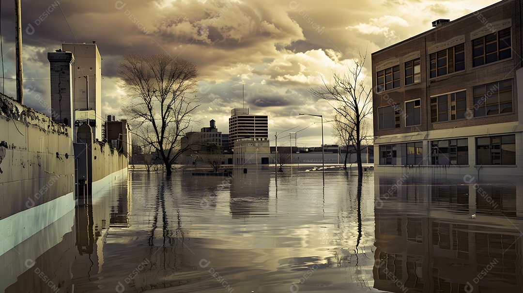 Uma sensação de quietude e calma apesar do caos da cidade inundada