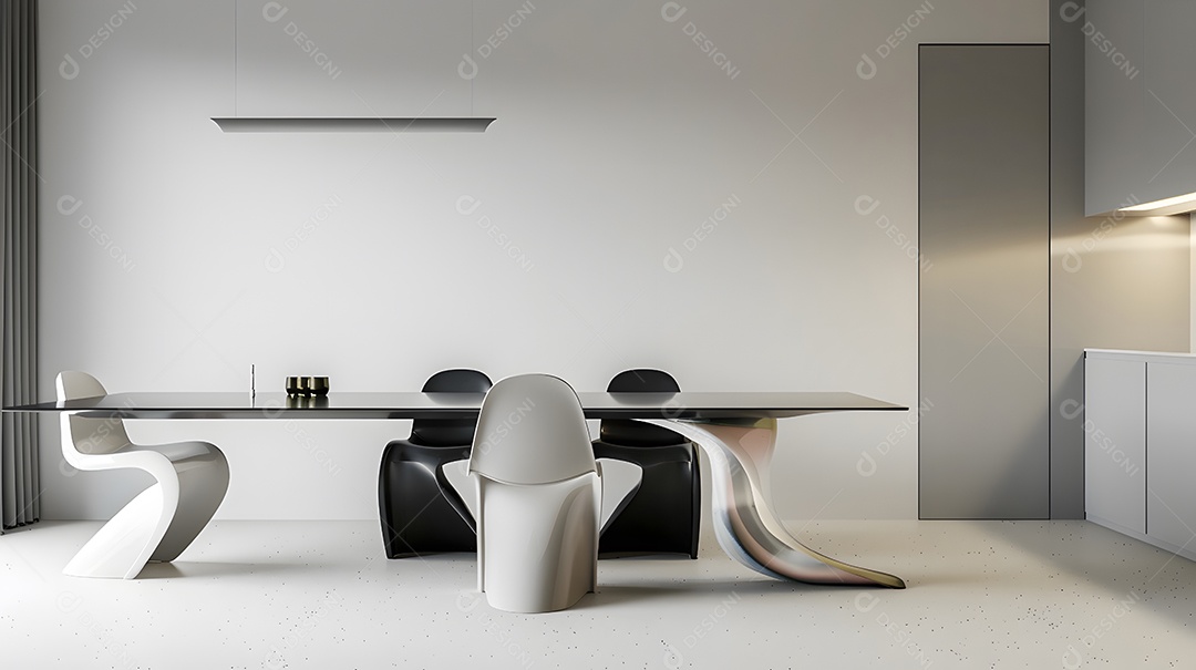 Uma entrada minimalista com um banco simples e arrumação organizada