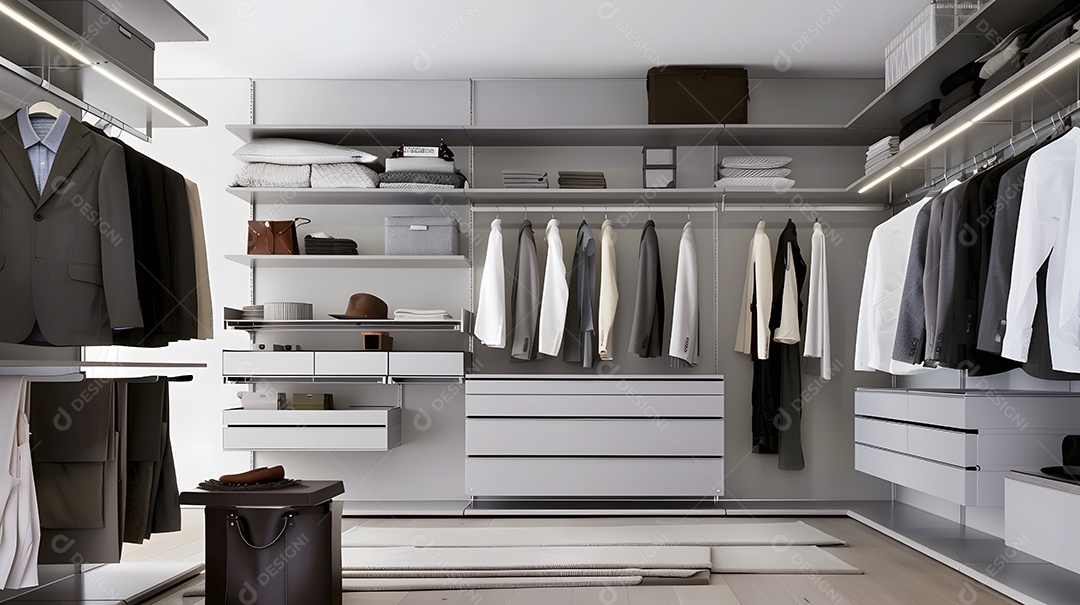 Um closet minimalista com um sistema de organização simplificado
