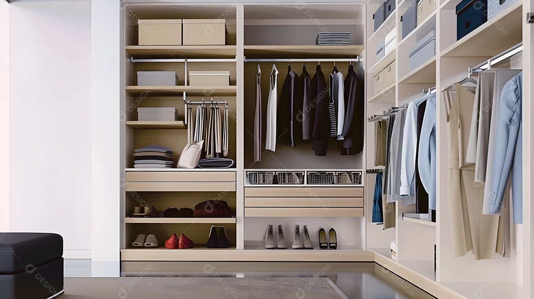Um closet minimalista com um sistema de organização simplificado