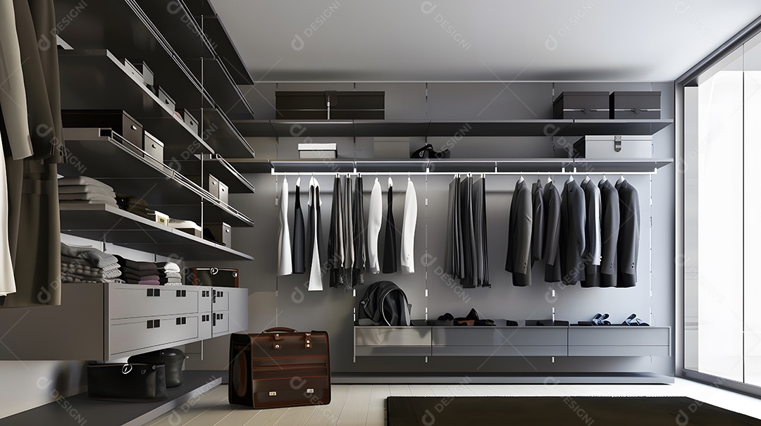 Um closet minimalista com um sistema de organização simplificado