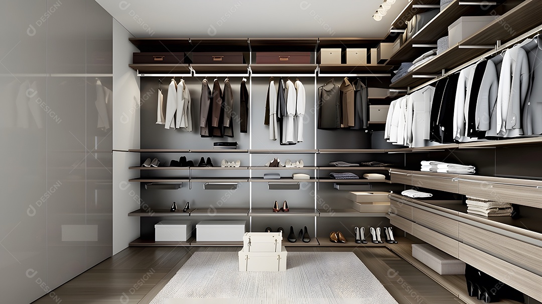 Um closet minimalista com um sistema de organização simplificado
