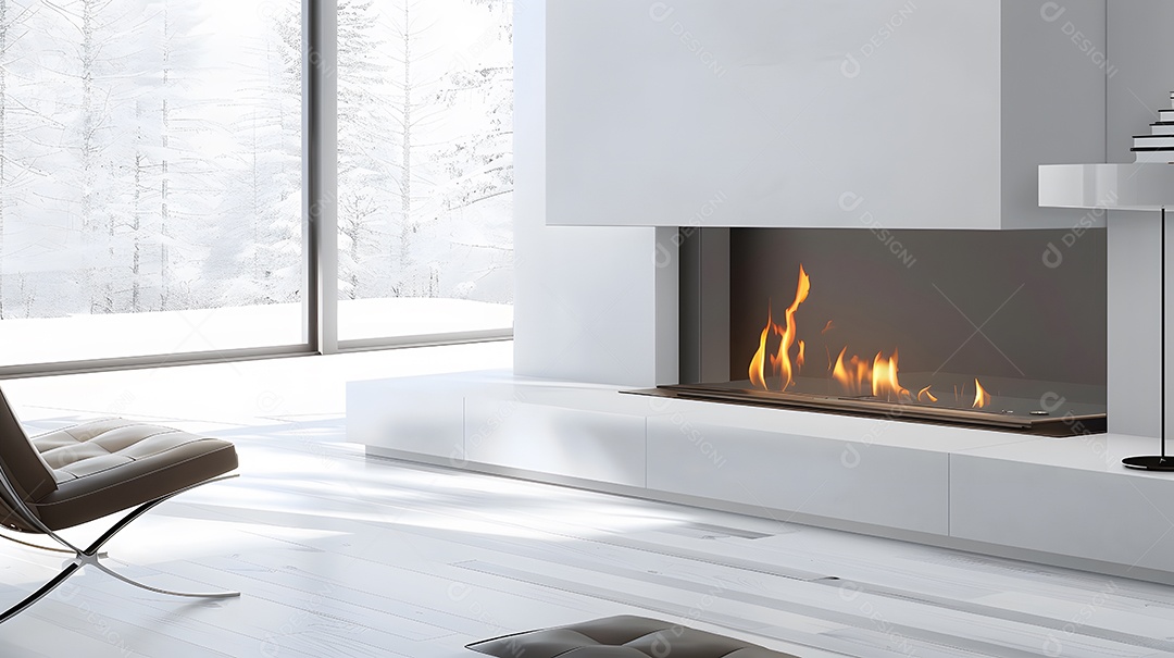 Uma lareira moderna com contorno minimalista e linhas limpas