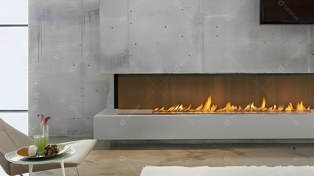 Uma lareira moderna com contorno minimalista e linhas limpas