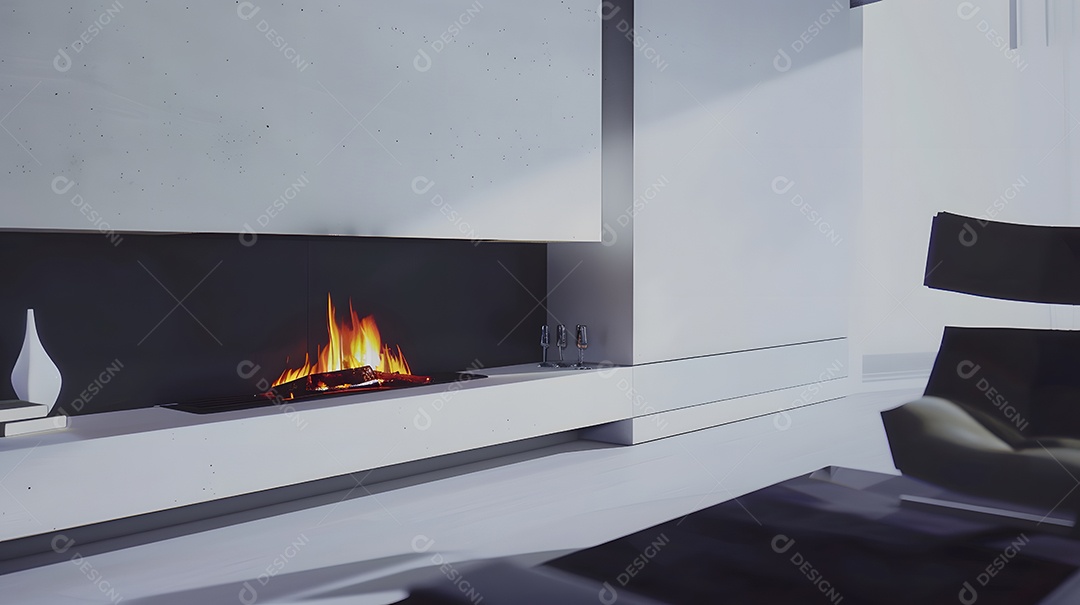 Uma lareira moderna com contorno minimalista e linhas limpas