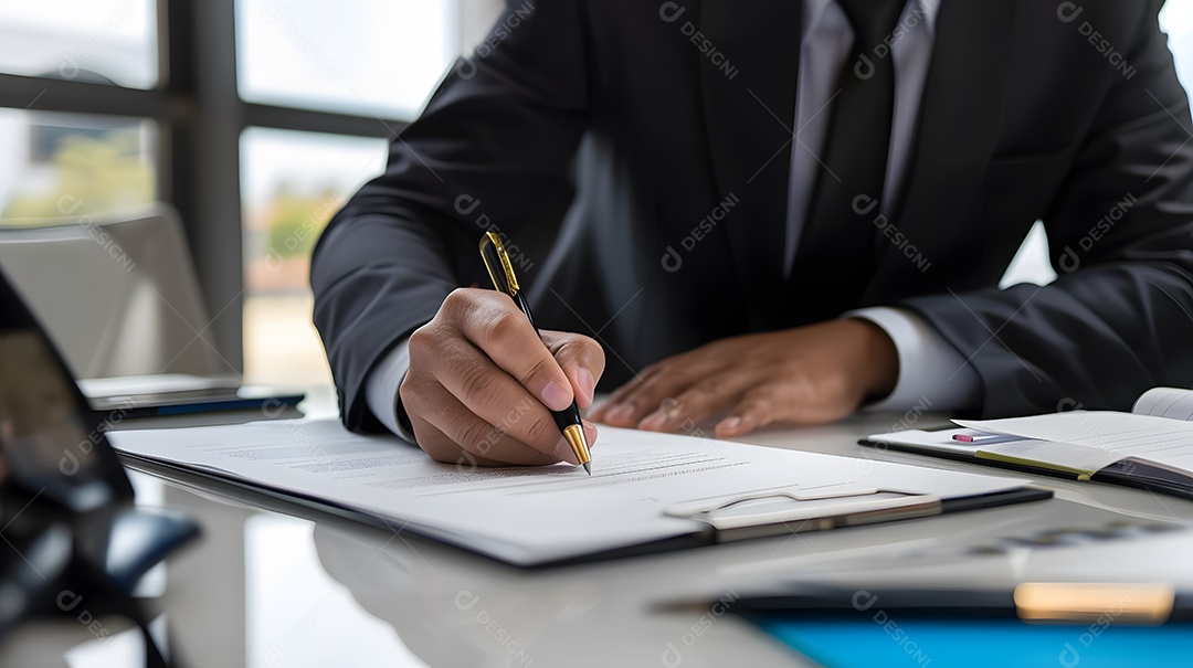 Um CEO assinando documentos importantes