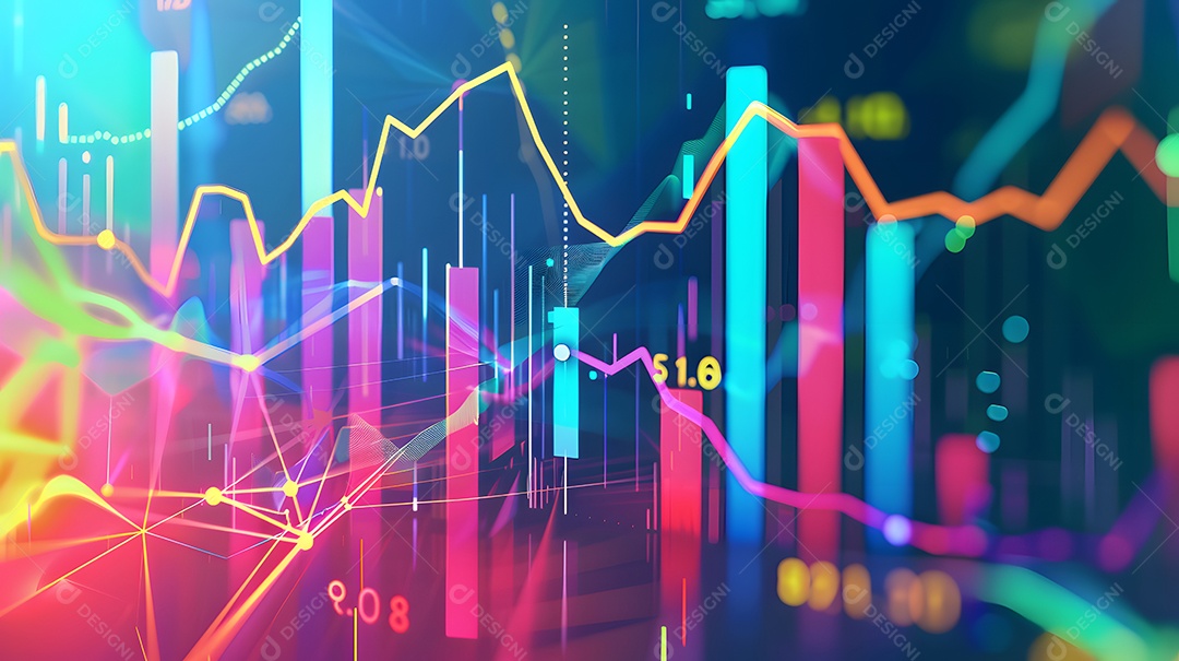 Arte digital apresentando tendências no mercado de ações