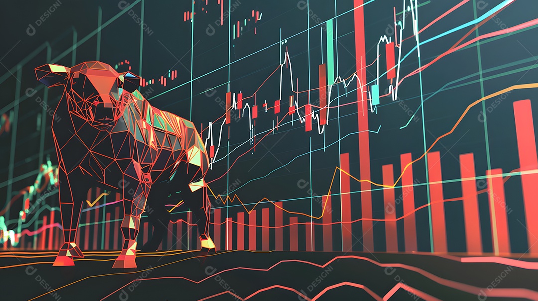 Arte digital apresentando tendências no mercado de ações