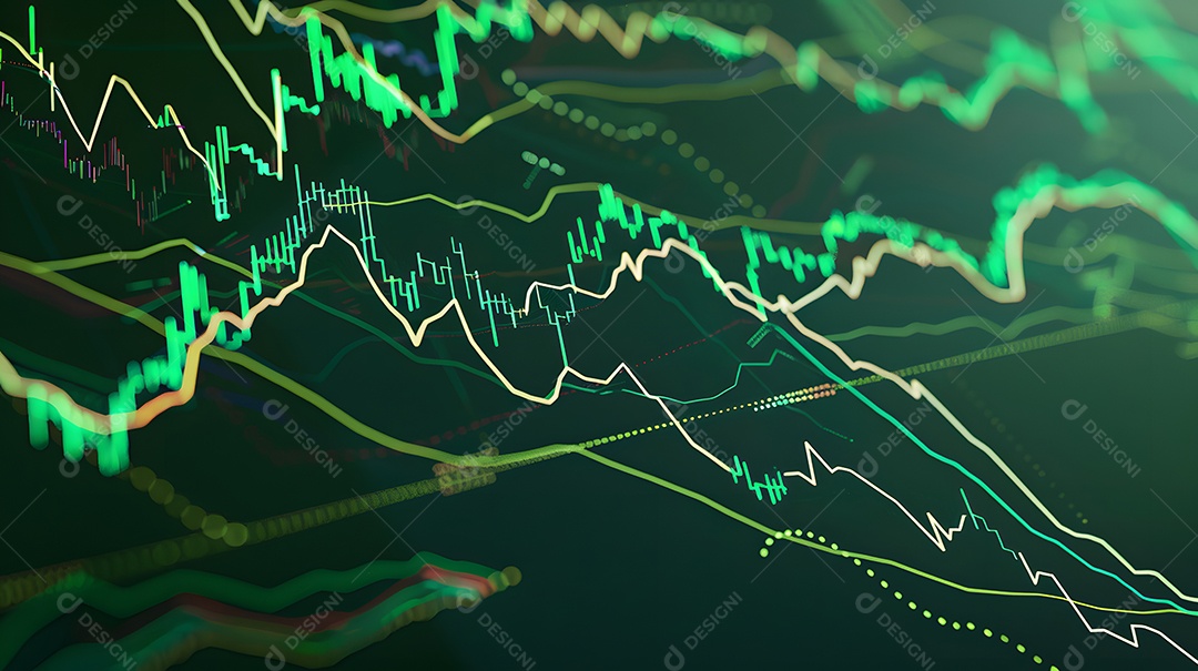 Arte digital apresentando tendências no mercado de ações